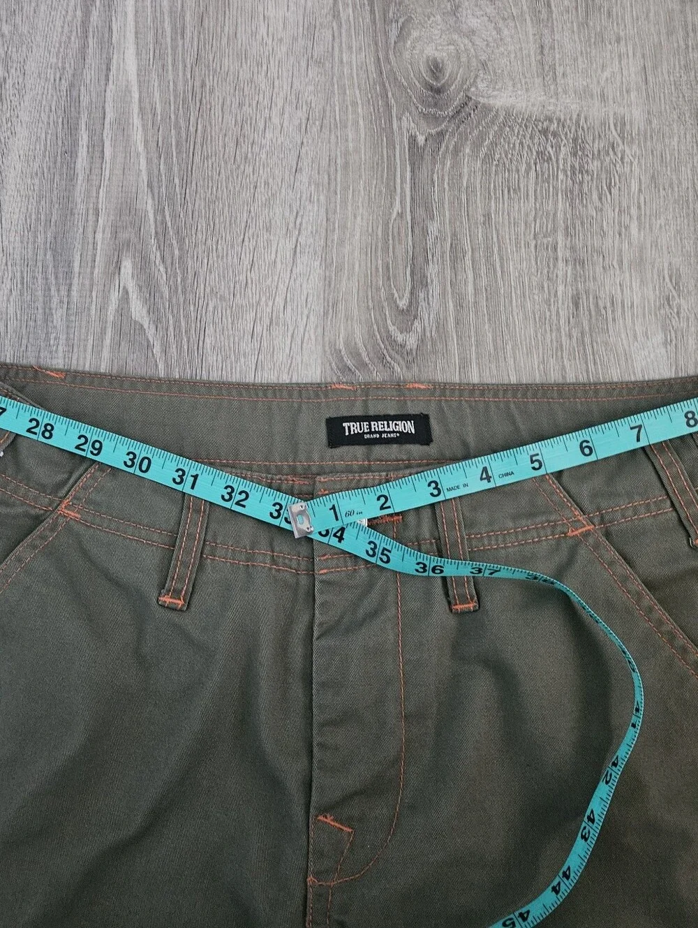 True Religion Cargo Pants Olive Green Kalamata Orange Stitch 108335 Mens Size 30